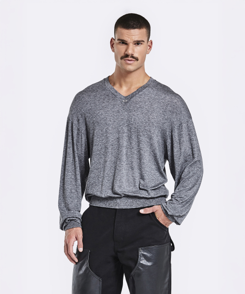 V neck banding longsleeve - grey