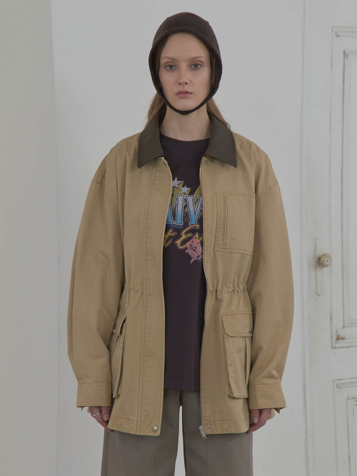Cotton Half Work Jacket in Beige VW5AM065-91