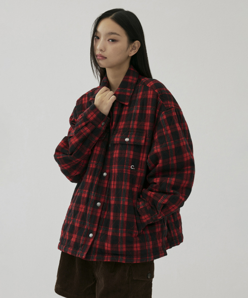 [25FW clove] Checked Shirt-Style Jacket (Red)