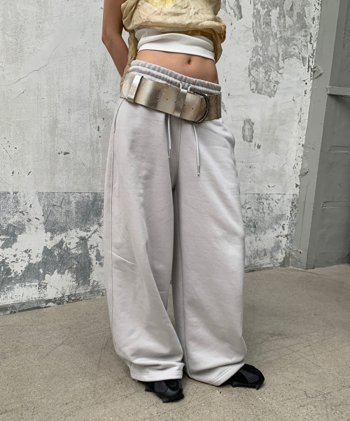 LOGO WIDE SWEAT PANTS (BEIGE GRAY)