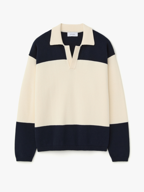 르마드() 블록 카라 니트 - NAVY 상품 이미지