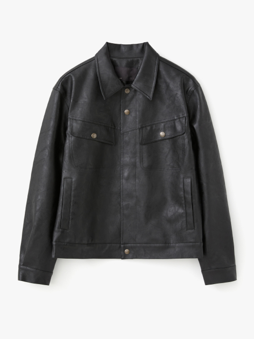 르마드() 페이크 레더 트러커 자켓 - BLACK 상품 이미지