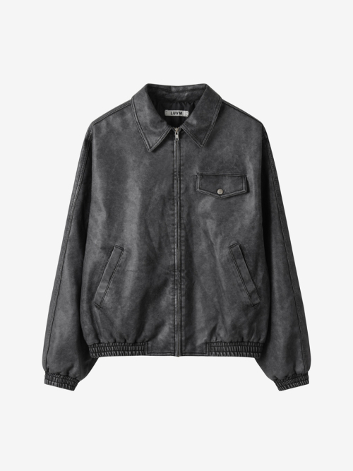 FAKE LEATHER ZIP-UP JACKET_чёрный