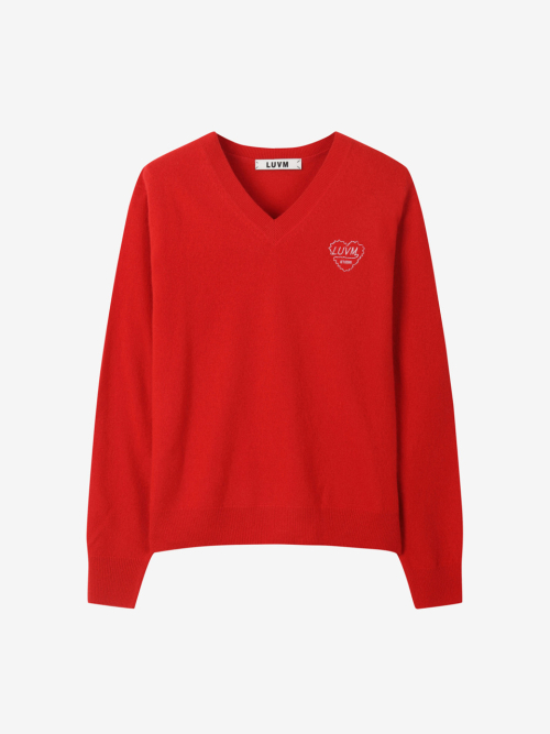 V-NECK KNIT PULLOVER_RED