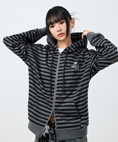 2WAY HOODED ZIP-UP_чёрный&GRAY