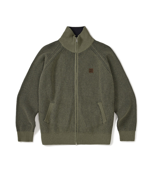 [Mmlg] TWO TONE HIGH NECK KNIT ZIPUP (OLIVE)