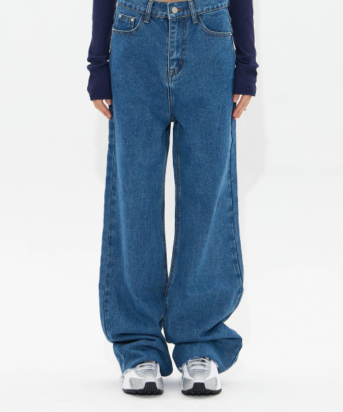 Fray Hem cut jeans (WASHED DEEP BLUE)