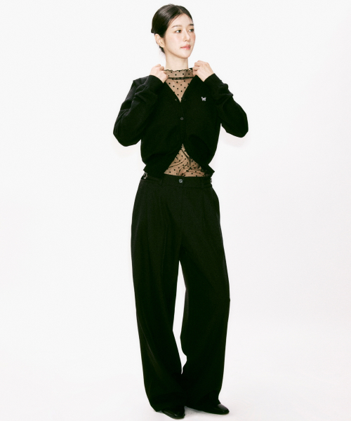 WIDE COMFORT DOUBLE PLEATS SLACKS_BLACK