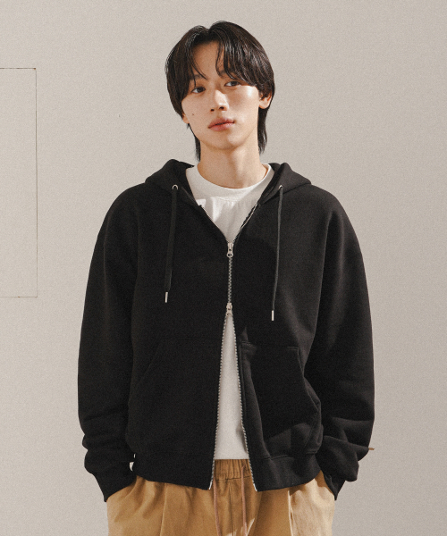 Daycut Crop Overfit Hood Zip Up Black KJHD2650