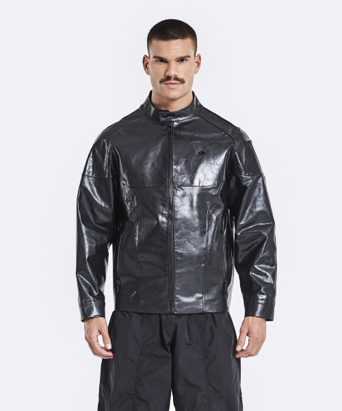 Banding rider leather jacket - чёрный