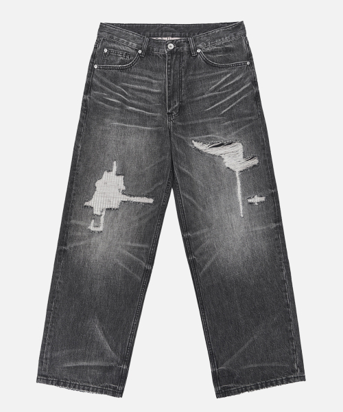 Destroyed чёрный Washing Denim Pants_Black