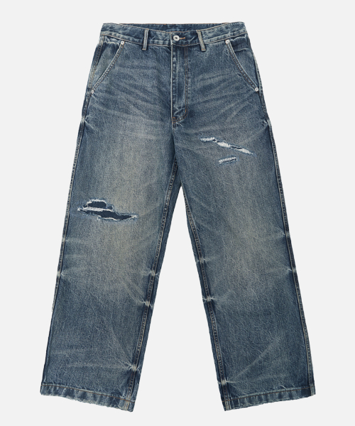 Destroyed Mid Washing Denim Pants_Blue