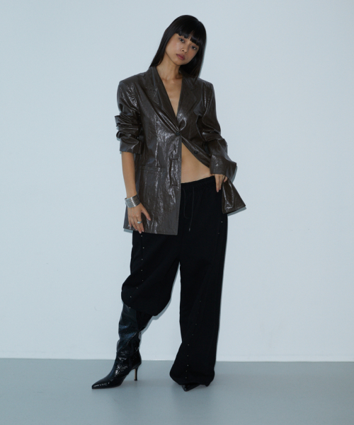 Button Leather Jacket (BROWN)