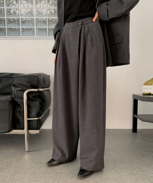 Inverted Pleats Wide Half Banding Slacks (2colors)