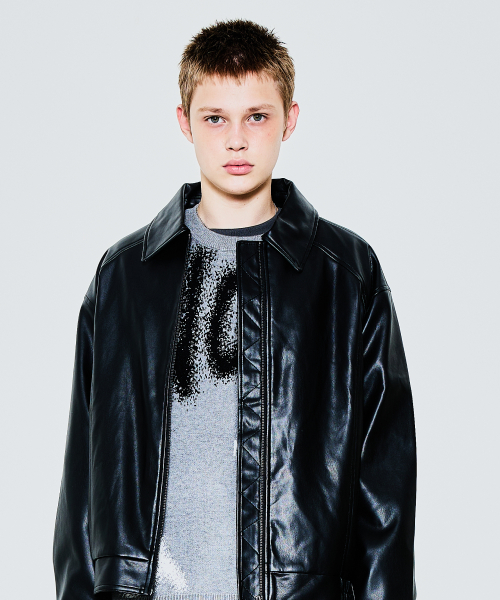 Кожаный блузон с воротником LQ1JU018_Black
