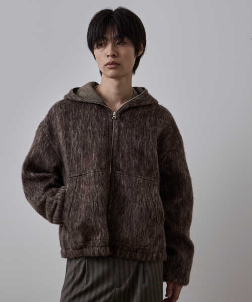 Укороченное шерстяное худи на молнии Brown
