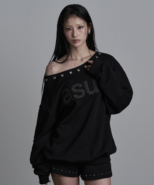 Свитшот AU на одно плечо с вырезом лодочкой, black