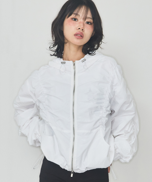 애즈유아() 셔링 하프넥 윈드브레이커 화이트 상품 이미지
