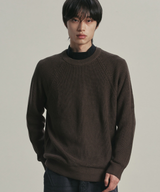 KNITTED [ニティドXファッションプラネット] コットンワッフルラウンドニット ブラウン 画像 1