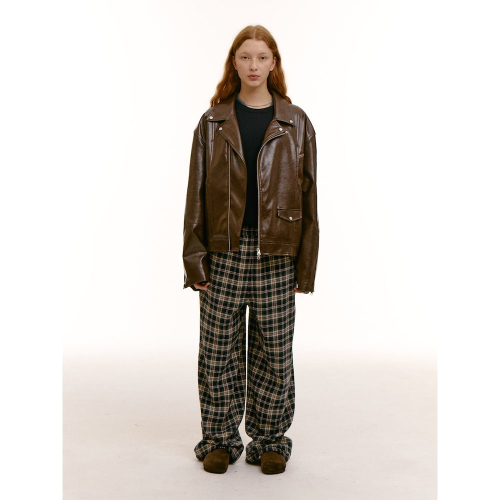 (UNISEX) Байкерская куртка из экокожи Brown