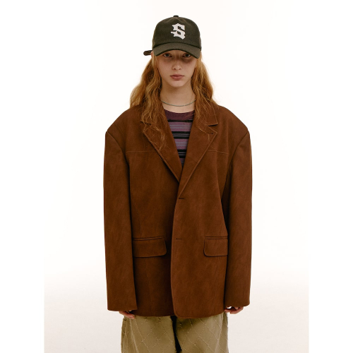 (UNISEX) Оверсайз куртка из искусственной замши (Brown)