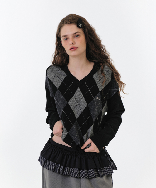 그로브(GROVE) MOMO ARGYLE KNIT (BLACK) - 사이즈 & 후기 | 무신사