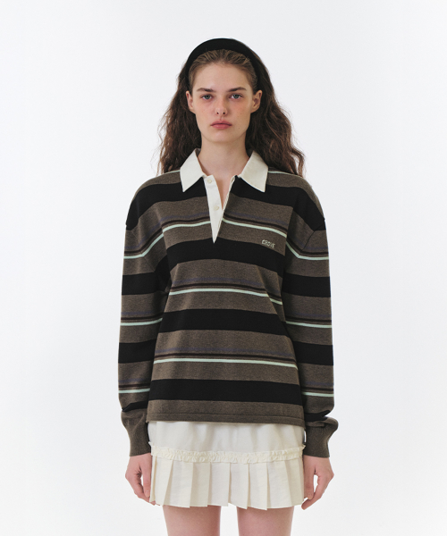 그로브(GROVE) MIA STRIPE COLLAR KNIT (ORANGE BROWN) - 사이즈