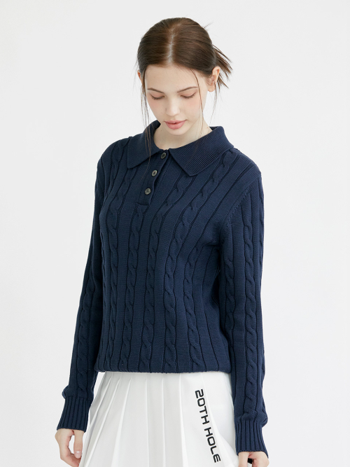 Женский трикотажный кардиган с воротником-кабелем [NAVY]