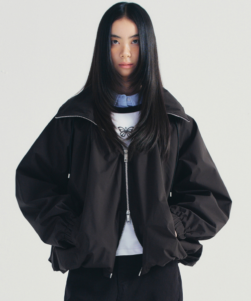 BALLOON SHIRRING капюшон JACKET_BLACK