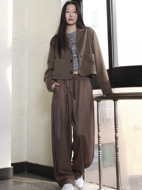 STRIPE CHICANO широкий ONE-TUCK штаны -коричневый