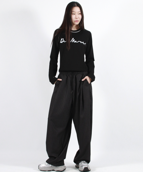 STRIPE CHICANO широкий ONE-TUCK штаны - deep charcoal