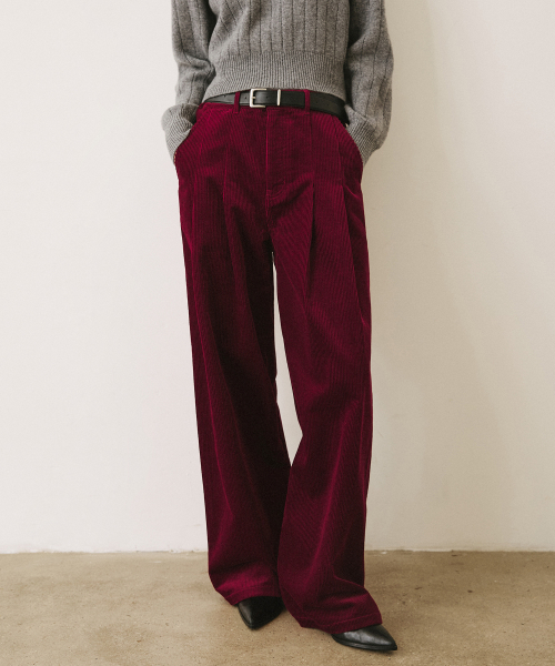 Вельветовые широкие брюки с защипами Burgundy
