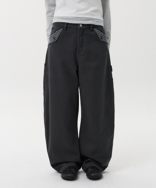 오헤시오(OHESHIO) CHECK POCKET CARPENTER PANTS, CHARCOAL - 사이즈