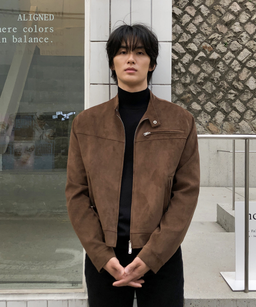 데이 크롭 스웨이드 바이커 자켓_BROWN