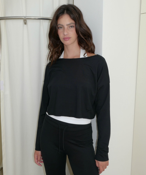 Boat Neck Long Sleeve Top черный