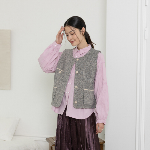 LS_Solid color knit vest_2color