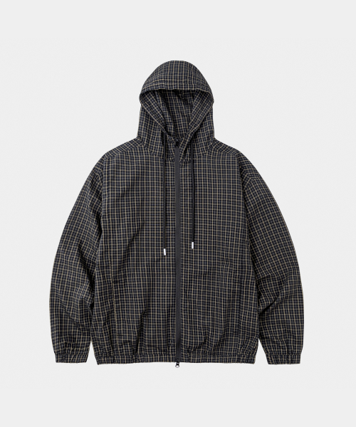 Multicolor Check Hooded Windbreaker Jacket Black