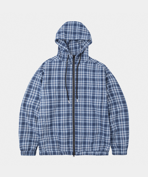 Owl Check Hooded Windbreaker Jacket Dark blue