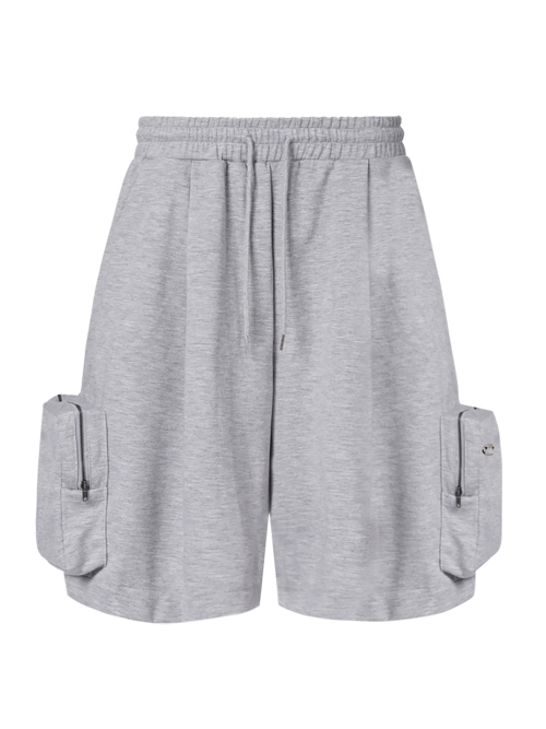 Solid Pocket Cargo Bermuda Pants - Grey