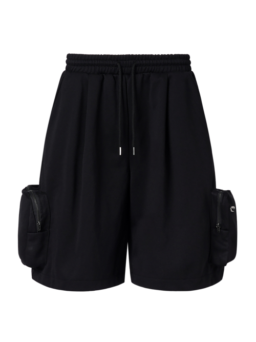 Solid Pocket Cargo Bermuda Pants - Black