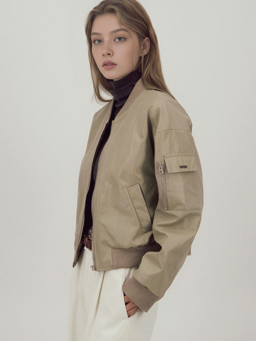 Glossy Bomber Jacket _Beige