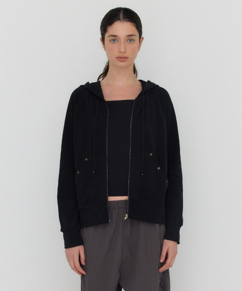 YUNA STUD HOODIE ZIP-UP - BLACK