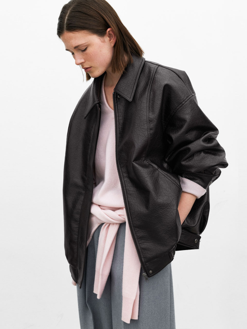 OVERFIT LEATHER SNAP BUTTON BLOUSON(JP-588)
