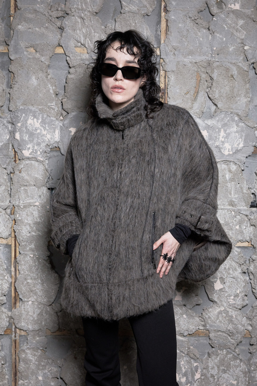 HAIRY BELTED CAPE COAT