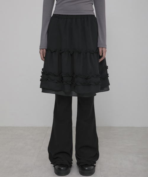 플레어업() 3-Layered Ruffle Skirt Pants (FL-260_Black) 상품 이미지