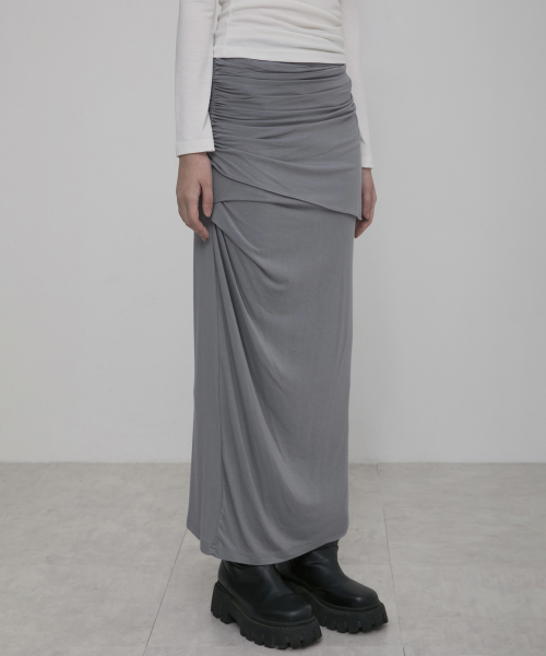 플레어업() Layered Draped Jersey Maxi Skirt (FL-257_Gray) 상품 이미지