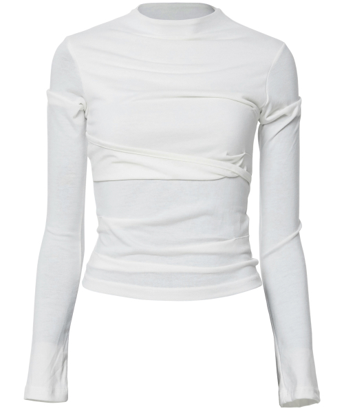 플레어업() Asymmetrical Draped Mock Neck (FL-191_White) 상품 이미지