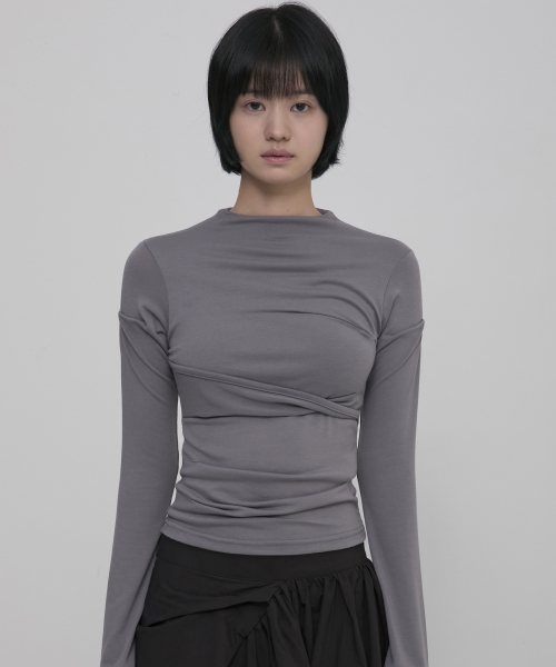 플레어업() Asymmetrical Draped Mock Neck (FL-191_Gray) 상품 이미지