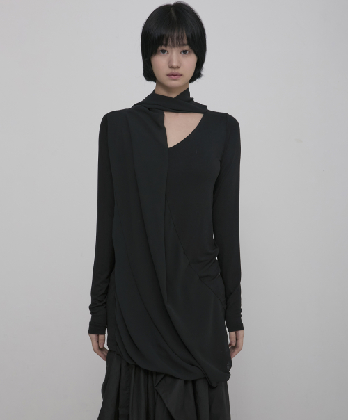 플레어업() Layered Chifon Scarf Long Sleeve (FL-183_Black) 상품 이미지