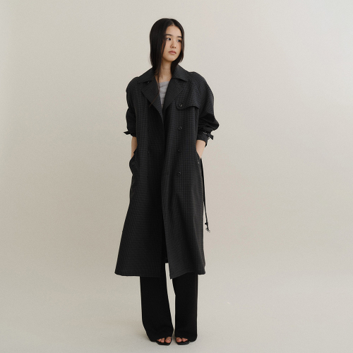 BELMORE BELTED TRENCH COAT (BLACK CHECK)